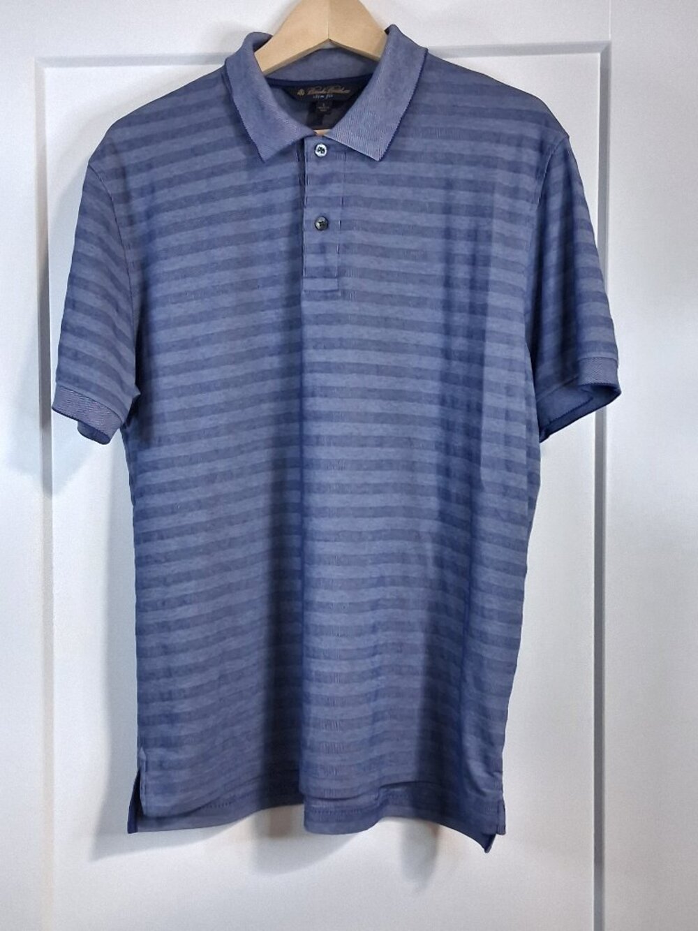 BrooksBrothers Textured Polo Shirt Mens Large Slim Fit Blue 100% Cotton Heritage